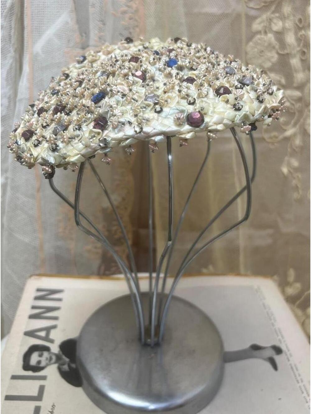 Vintage 1950s G Howard Hodge New York Beaded Cocktail Hat Cap Jewel Accents MCM